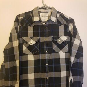 Aeropostale Mens SMALL Black Grey Blue Pearl Snap Western Button Down LS Shirt